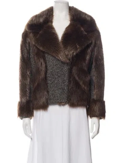 Pre-owned Linda Richards Faux Fur Tweed Pattern Faux Fur Jacket In Brown