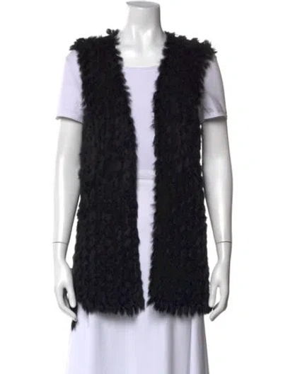 Pre-owned Linda Richards Luxury Fur Open Front Sweater In Black