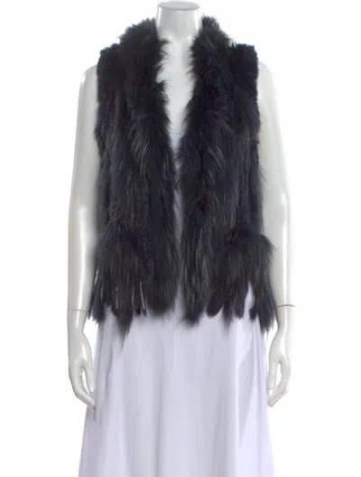 Pre-owned Linda Richards Luxury Fur Open Front Sweater In Blue