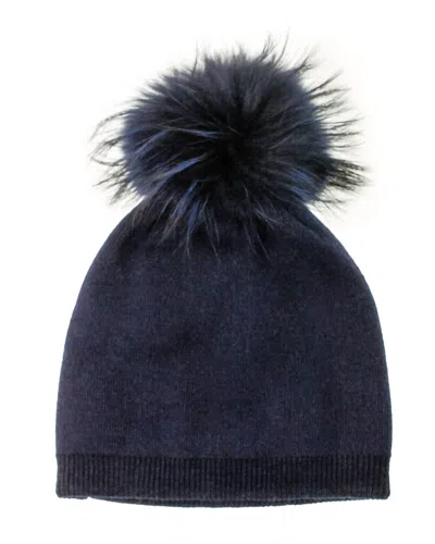 Linda Richards Women's Angora Hat With Pom In Navy In Blue