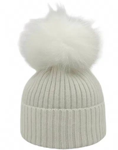 Linda Richards Women's Angora Hat With Pom In White In Beige