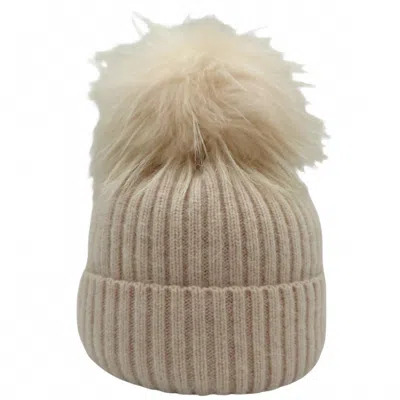 Linda Richards Women's Angora Wool Pom Hat In Cream In Beige