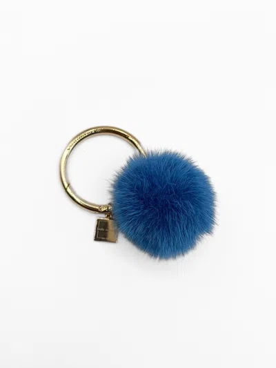 Linda Richards Women's Mink Pom Large Key Ring In Blue