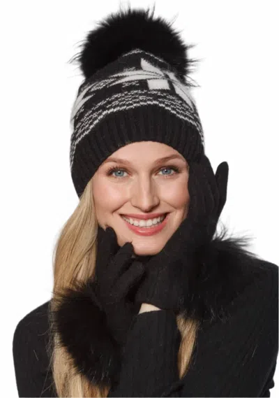 Linda Richards Women's Nordic Snowflake Pom Hat In Black