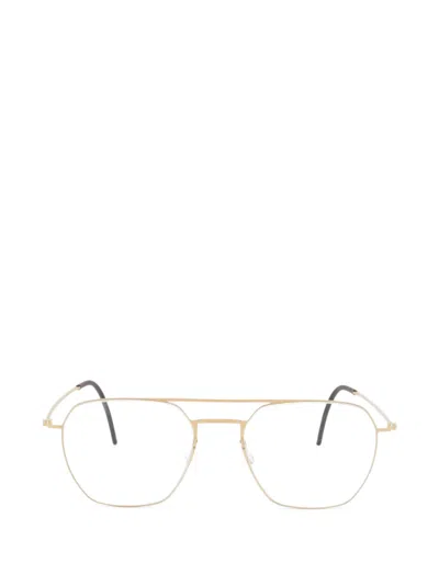 Lindberg Geometric-frame Browline Glasses In Gold