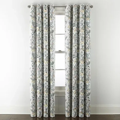 Linden Street Bayshore Print Grommet Top Energy Saving 100% Blackout Single Curtain Panel In Blue