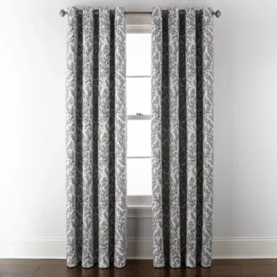 Linden Street Bayshore Print Grommet Top Energy Saving 100% Blackout Single Curtain Panel In Blue