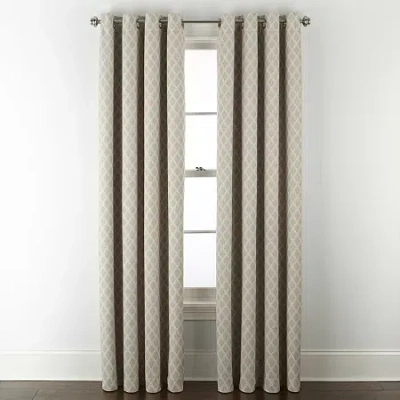 Linden Street Bayshore Print Grommet Top Energy Saving 100% Blackout Single Curtain Panel In Sand