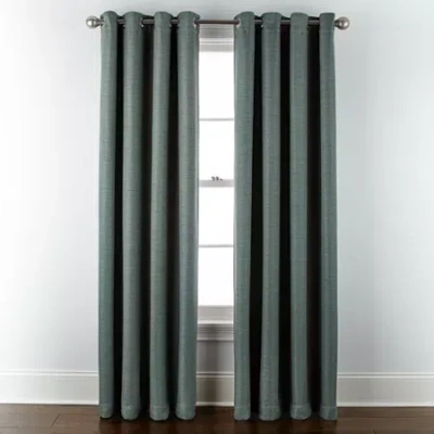 Linden Street Gwen Basketweave Grommet Top Light-filtering Single Curtain Panel In Green