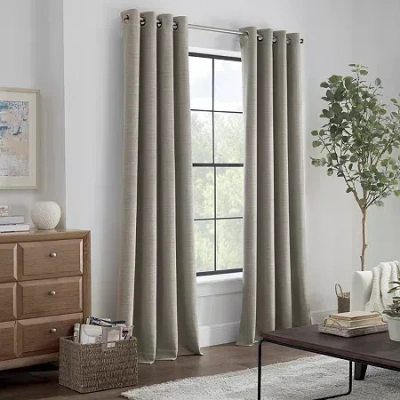 Linden Street Gwen Basketweave Grommet Top Light-filtering Single Curtain Panel In Sand