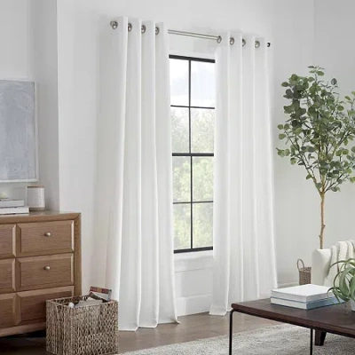 Linden Street Gwen Basketweave Grommet Top Light-filtering Single Curtain Panel In White