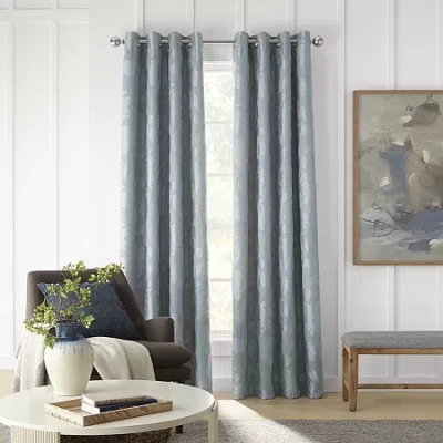 Linden Street Gwen Jacobean Grommet Top Light-filtering Single Curtain Panel In Blue