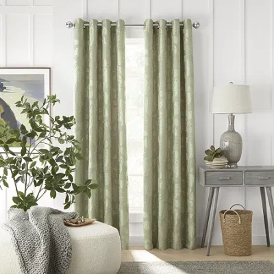 Linden Street Gwen Jacobean Grommet Top Light-filtering Single Curtain Panel In Green