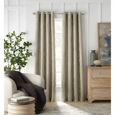 Linden Street Gwen Jacobean Grommet Top Light-filtering Single Curtain Panel In Sand