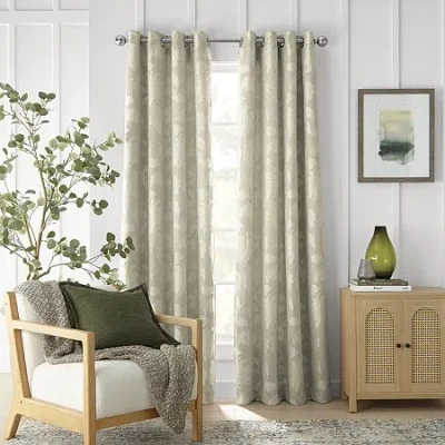 Linden Street Gwen Jacobean Grommet Top Light-filtering Single Curtain Panel In Silver