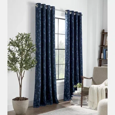 Linden Street Gwen Leaf Grommet Top Light-filtering Single Curtain Panel In Blue