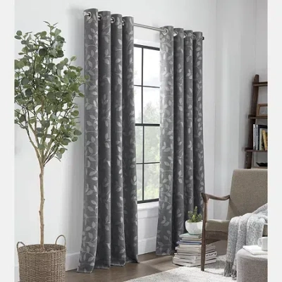 Linden Street Gwen Leaf Grommet Top Light-filtering Single Curtain Panel In Gray