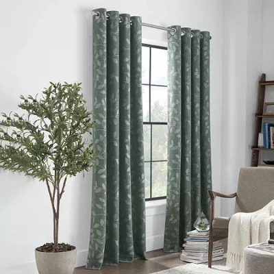 Linden Street Gwen Leaf Grommet Top Light-filtering Single Curtain Panel In Green