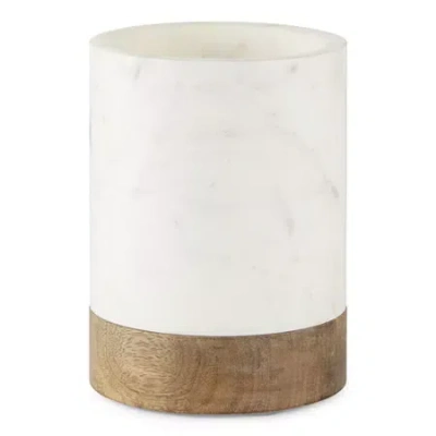 Linden Street Mango Wood & Marble Utensil Holder In White