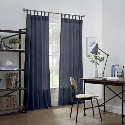 Linden Street Naturals 3-ways To Hang Rod Pocket Back Tab Light-filtering Single Curtain Panel In Blue