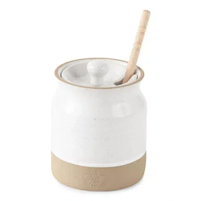 Linden Street Stoneware Honey Pot In White
