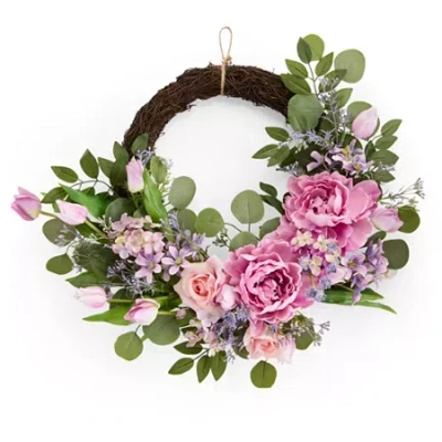 Linden Street Tulip And Lilac Wreath In Multi