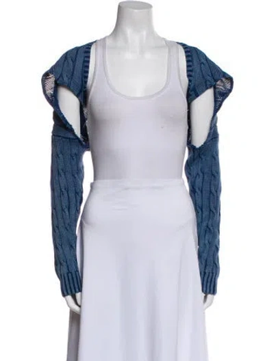 Pre-owned Linder Cable Knit Scoop Neck Crop Top In Blue