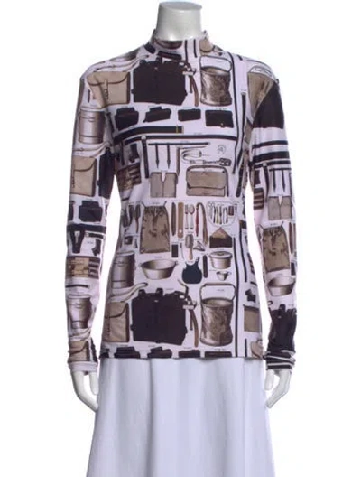 Pre-owned Linder Graphic Print Mock Neck Top In Multi