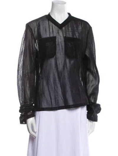 Pre-owned Linder Leather V-neck Blouse In Black