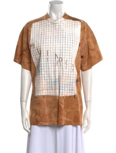 Pre-owned Linder Plaid Print Crew Neck Button-up Top In Multi