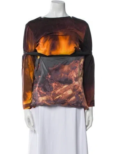 Pre-owned Linder Printed Bateau Neckline Blouse In Multi