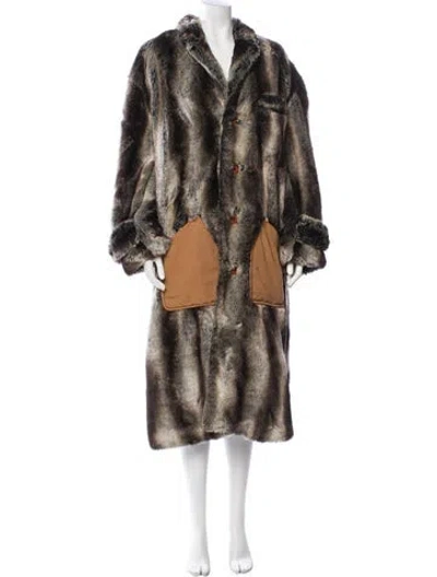 Pre-owned Linder Printed Faux Fur Coat In Brown