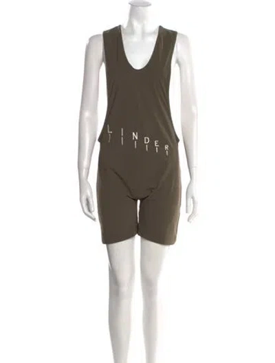 Pre-owned Linder Scoop Neck Romper In Green