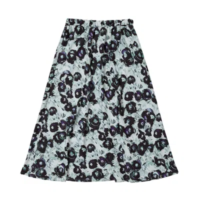 Lindsay Nicholas New York Women's Duchess Skirt In Black And Purple Peony In Black/purple