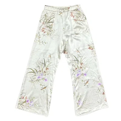 Lindsay Nicholas New York Women's Freya Pant In Crème Bird Fleur Silk Satin
