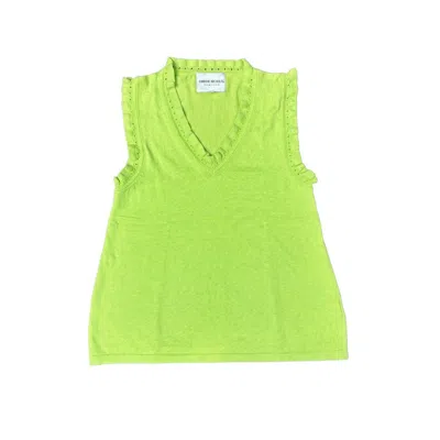 Lindsay Nicholas New York Women's Green Frill V-neck Shell In Lime