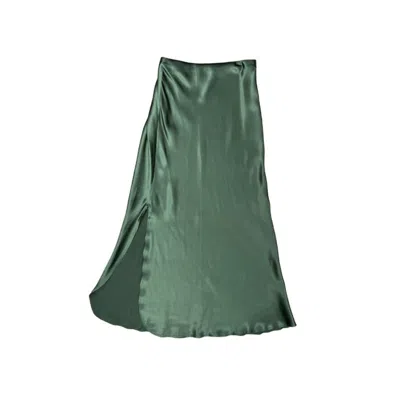 Lindsay Nicholas New York Women's Green Silk Slit Skirt In Olive