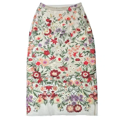 Lindsay Nicholas New York Women's Lace Skirt In Floral With Nude Slip In Brown