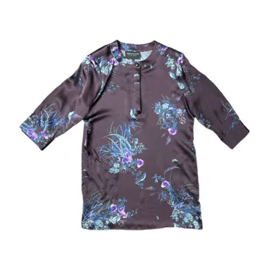 Lindsay Nicholas New York Women's Pink / Purple Shirt Dress In Plum Bird Fleur Silk Satin In Pink/purple