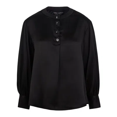 Lindsay Nicholas New York Women's Poet Blouse In Black Silk Satin