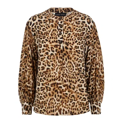 Lindsay Nicholas New York Women's Poet Blouse In Leopard Silk Crepe De Chine In Brown