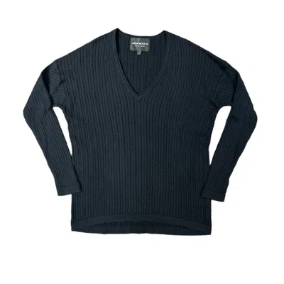 Lindsay Nicholas New York Women's V-neck Cable Sweater In Black