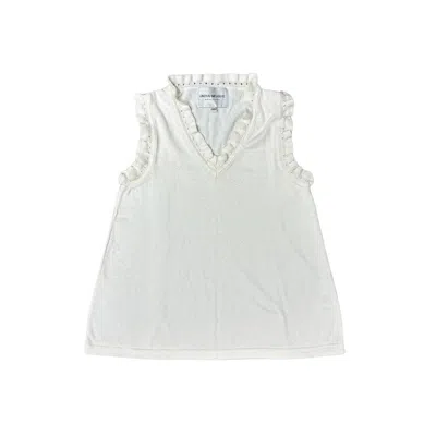 Lindsay Nicholas New York Women's White Frill V-neck Shell In Creme