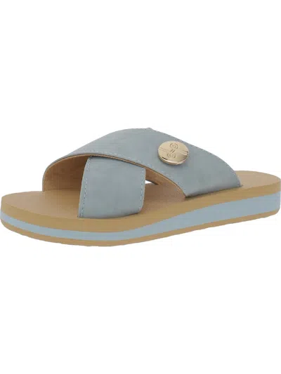 Lindsay Phillips Lotus Womens Faux Leather Criss-cross Front Flip-flops In Blue