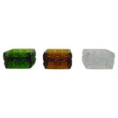 Pre-owned Lindshammar Glasbruck Set Of 3 Glass Candle Holders By Lindshammar, Sweden 1950s In Brown