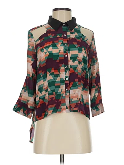 Pre-owned Line & Dot 3/4 Sleeve Button Down Shirt In Green