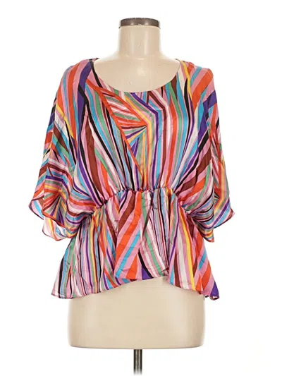 Pre-owned Line & Dot 3/4 Sleeve Silk Top Orange One Shoulder Neckline Tops