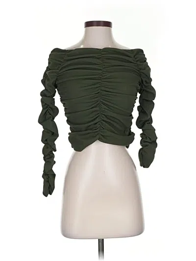 Pre-owned Line & Dot 3/4 Sleeve Top Green Strapless Neckline Tops