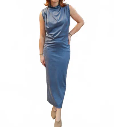 Line And Dot Alix Faux Suede Midi Skirt In Steel Blue