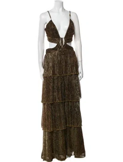 Pre-owned Line & Dot Animal Print Long Dress In Brown